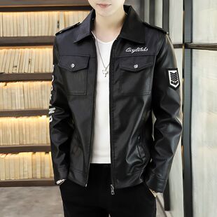 皮衣男秋冬季 翻领男外套皮夹克机车服潮加绒外套外穿加厚保暖 韩版