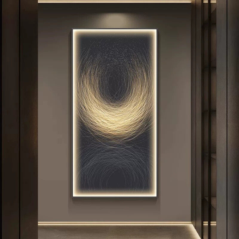 玄关画感高级壁画灯装饰画发光道过现代走廊竖版入户轻奢简约高档