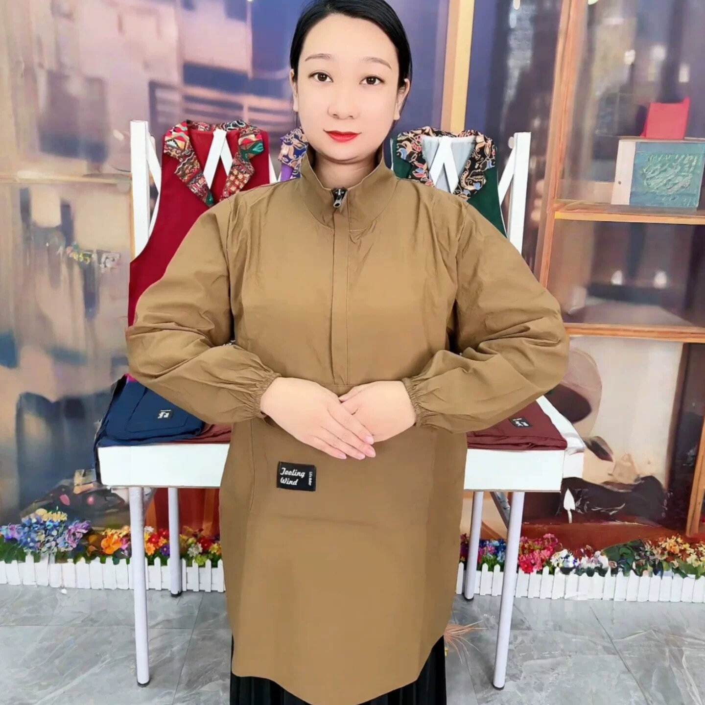 厨房专用围裙超强防水防油长袖加厚高领罩衣耐磨脏摆摊透气工作服