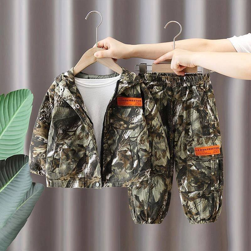 男童迷彩套装春秋款2026新款帅气儿童连帽衣服春季网红时髦两件套