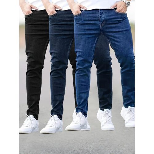 Mens Skinny Stretch Denim Jeans Set of 3 Solid Color Basics