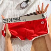 港风拼接字母腰头男士 衩潮透气 短裤 纯棉四角裤 舒适透气平角裤