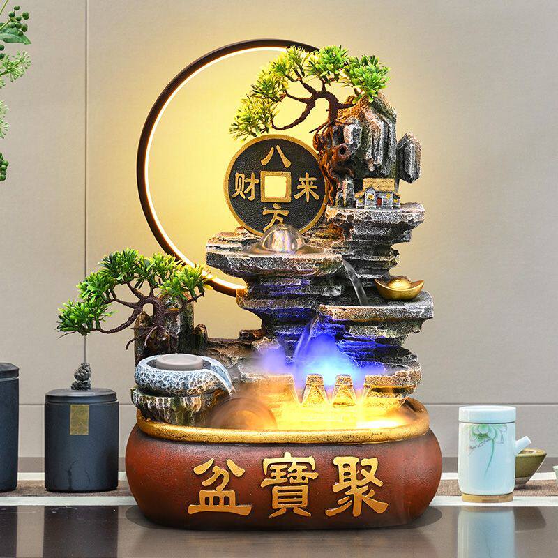流水生财摆件开业送礼风水轮流水循环招财客厅家居八方来财聚宝盆