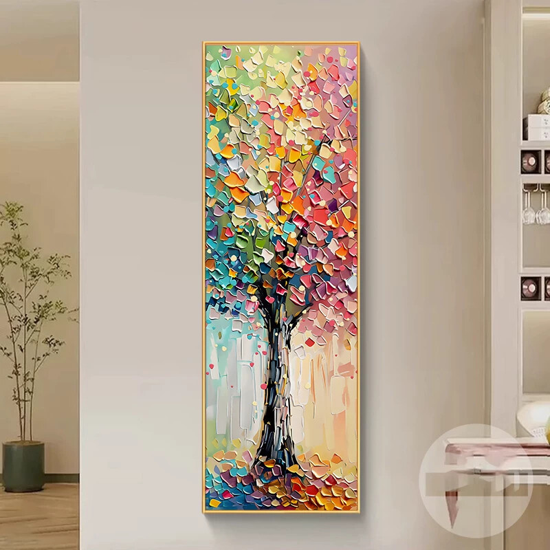 发财树装饰画挂画现代抽象竖版正对门入户玄关走廊楼梯间墙面壁画