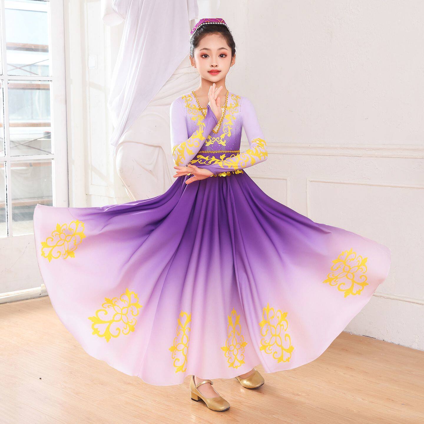 儿童新疆舞蹈演出服女童维吾族裙子维吾尔族服饰古丽维族民族服装