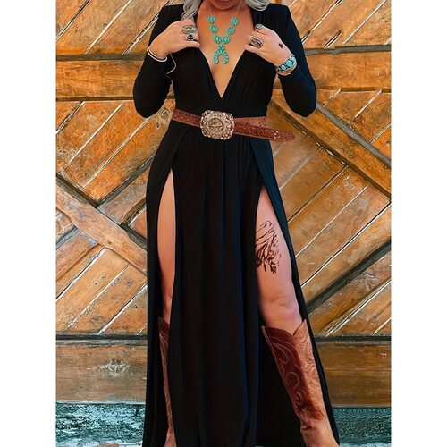 Elegant Womens Maxi Dress Comfortable Polyester VNeck with