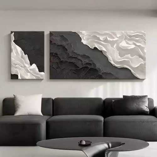 大气沙发背景墙挂画轻奢高级客厅装饰画大白墙两联抽象新款墙壁画