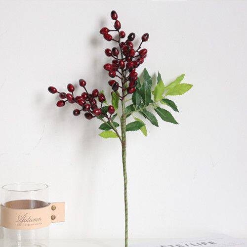 仿真绿植橄榄果红果子浆果豆枝家居客厅圣诞节装饰花假花摆件摆设