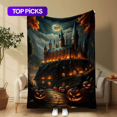 Halloween Hogwarts Castle Pattern Blanket Soft Comfortable
