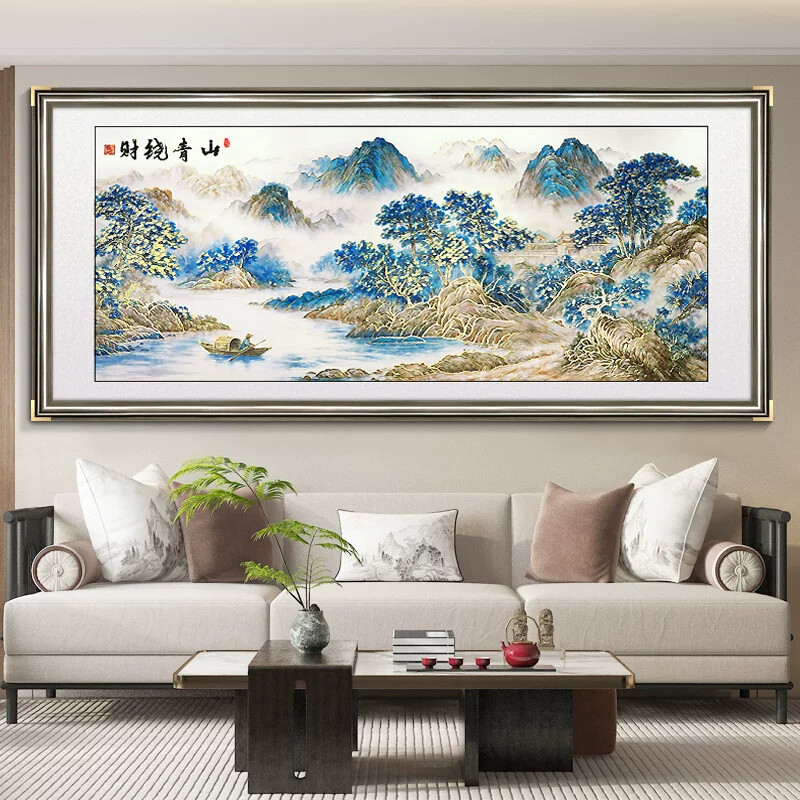 背靠金山客厅装饰画山水画聚宝盘浮雕新中式办公室沙发背景墙挂画