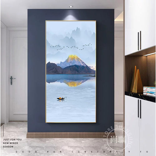 入户玄关装饰画现代轻奢风走廊过道壁画竖版新中式山水挂画寓意好