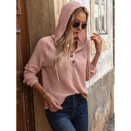 L 55641 Hooded Button Front V Neck Sweatshirt 连帽纽扣卫衣