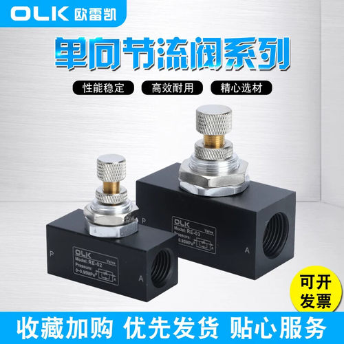 OLK单向节流阀RE-01-02-03-04精密流量控制阀气动调速阀节气阀门