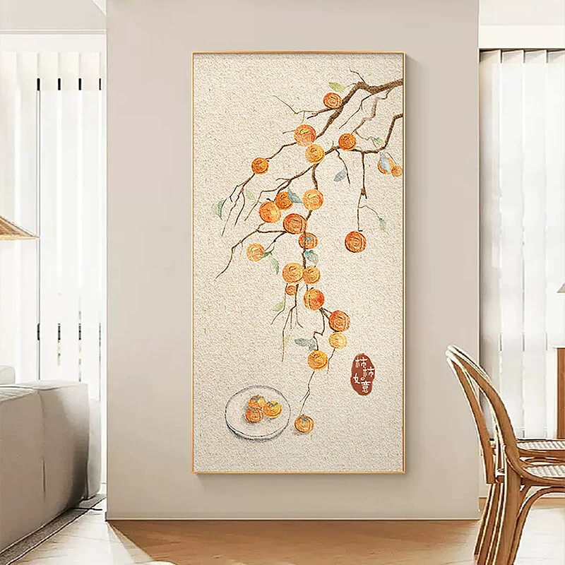 柿柿如意大芬油画村玄关挂画客厅装饰画高级感壁画现代简约九鱼图