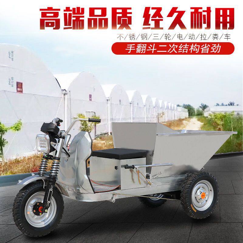 电动三轮车拉粪车不锈钢白钢清粪自卸翻斗养殖摆摊农用工地工程车