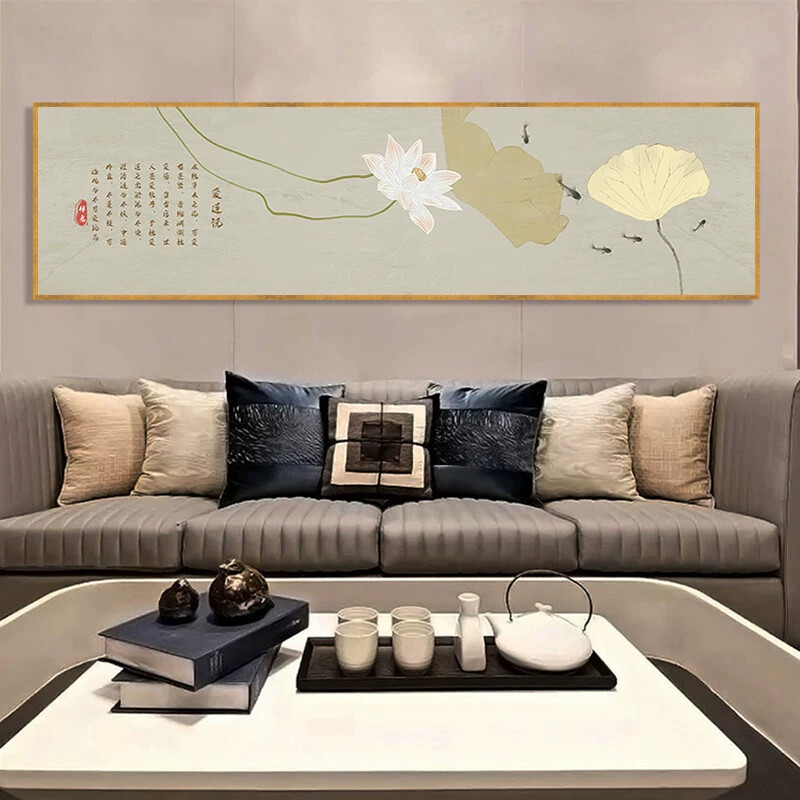 卧室装饰画 床头房间壁画 新中式 荷花客厅办公室茶室背景墙挂画