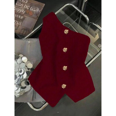 Womens Elegant Solid Color OneShoulder Metal Decorative