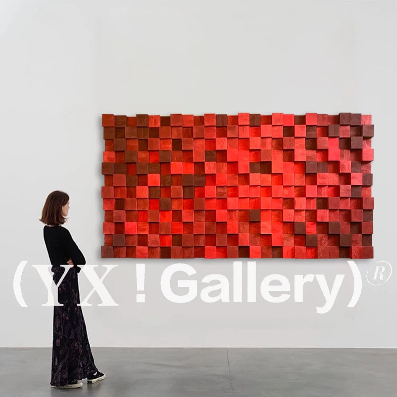 YX《鸿运当头》意式风卧室装饰画立体浮雕壁画客厅背景墙木块挂画