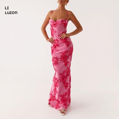 Women Summer Sweetheart Neckline Spaghetti Strap Print Maxi