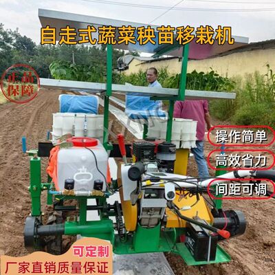 新款多功能蔬菜移栽机辣椒西红柿青菜茄子栽苗机自走式秧苗移栽厂