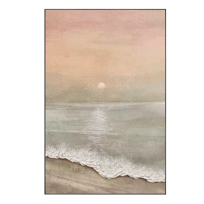 侘寂风客厅装饰画现代简约沙滩海景落地画肌理感抽象竖版玄关挂画