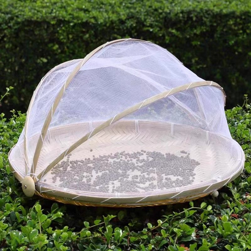 网罩簸箕防虫竹编制品筛子家用食品晾晒防蝇收纳筐纱网竹篮馒头