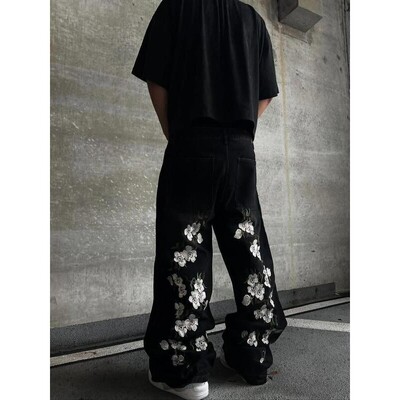 Y2K Sakura Embroidered Loose Wide Leg Jeans Street Style