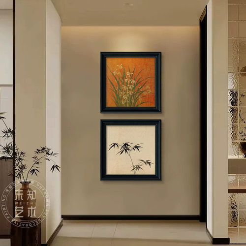 中古风入户玄关装饰画复古美学客厅画走廊过道壁画高级感卧室挂画