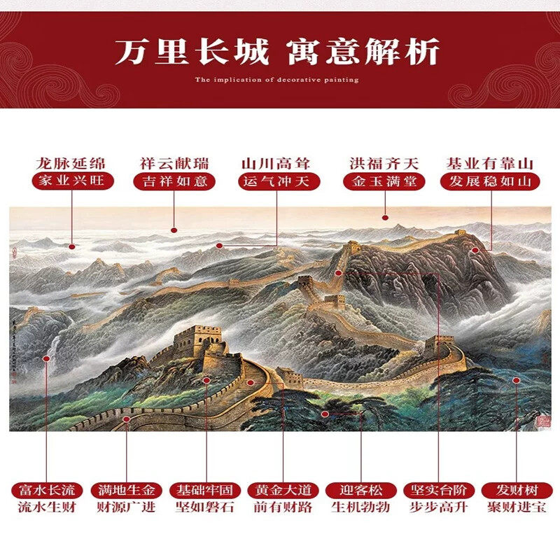 客厅挂画沙发背景墙壁画万里长城国画办公室装饰字画靠山图山水画