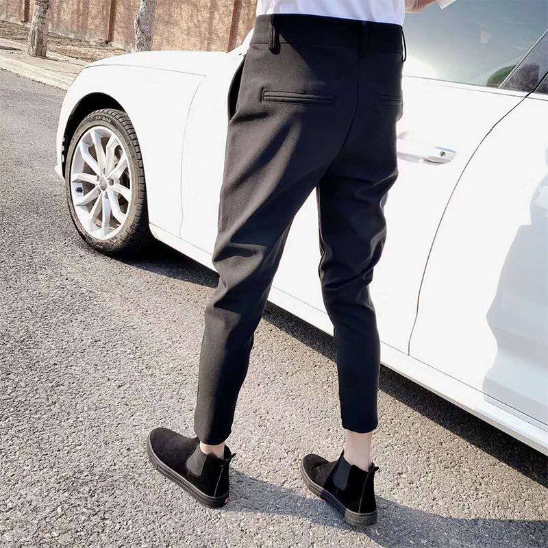 春季新款修身显瘦小脚裤精神小伙男裤散口男士长裤发型师黑色西裤