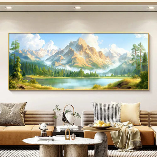 2025新款聚宝盆山水画客厅西墙靠山图现代背靠金山沙发背景墙挂画