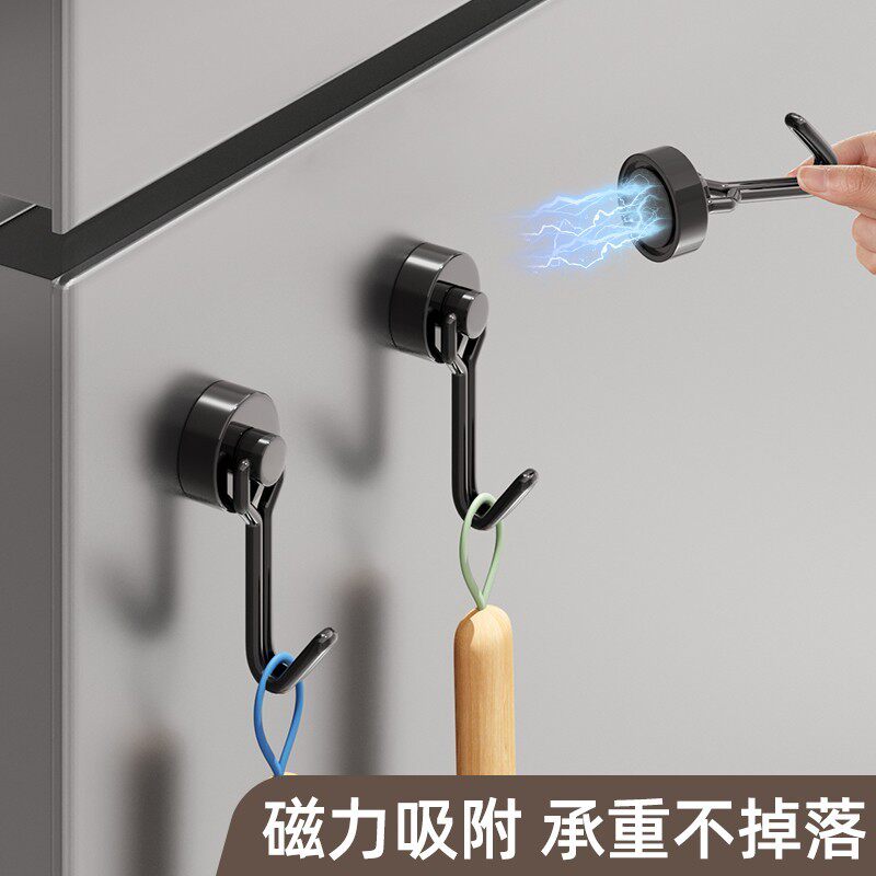 磁吸挂钩强力冰箱侧面强磁吸铁石钩防盗门钥匙黑色磁力磁铁小挂钩图片