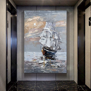 饰画帆船大海客厅餐厅挂画 玄关背景装 Notareart手绘油画 远航