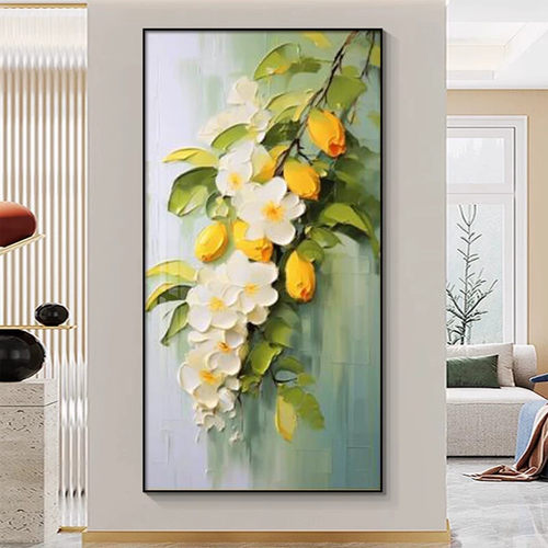 奶油风入户玄关装饰画艺术花卉肌理高级感走廊过道壁画正对门挂画