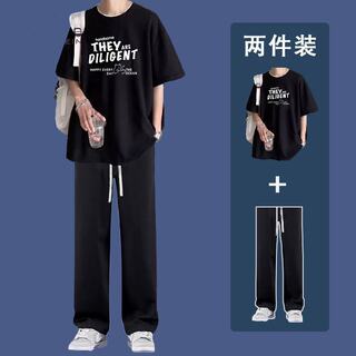 夏季休闲套装男装男生短袖ins港风帅气潮流学生运动搭配两件套装
