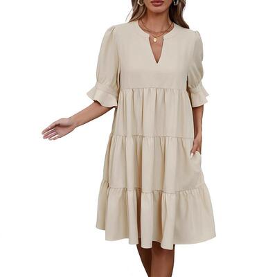 2026 New Spring Summer Womens Dress Fashion VNeck Solid