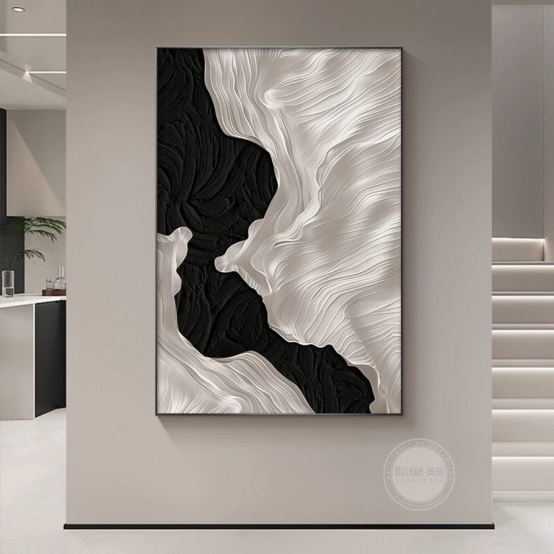 轻奢高级感客厅装饰画沙发背景墙挂画现代简约肌理壁画黑白极简风