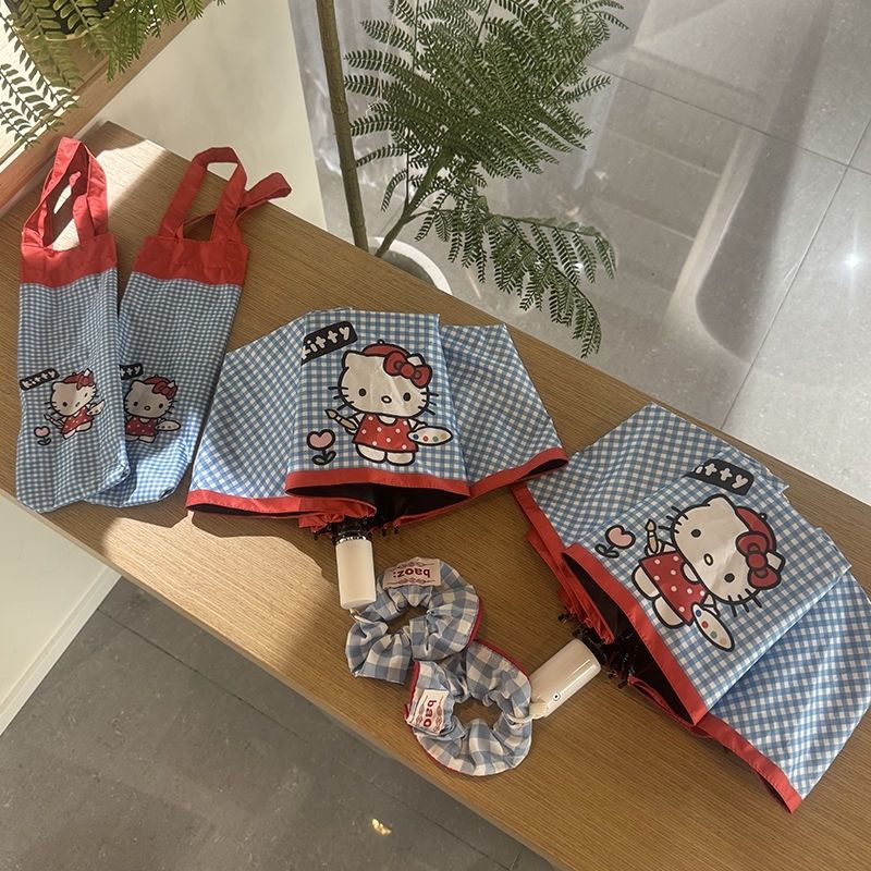 Kitty控必入可爱少女心自动雨伞折叠晴雨两用黑胶防紫外线太阳伞