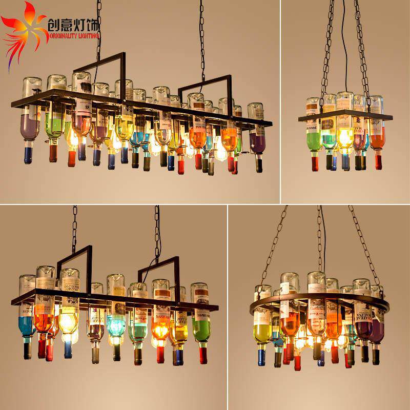 酒吧台吊灯复古工业风酒瓶装饰餐厅理发店创意个性铁艺术玻璃灯具