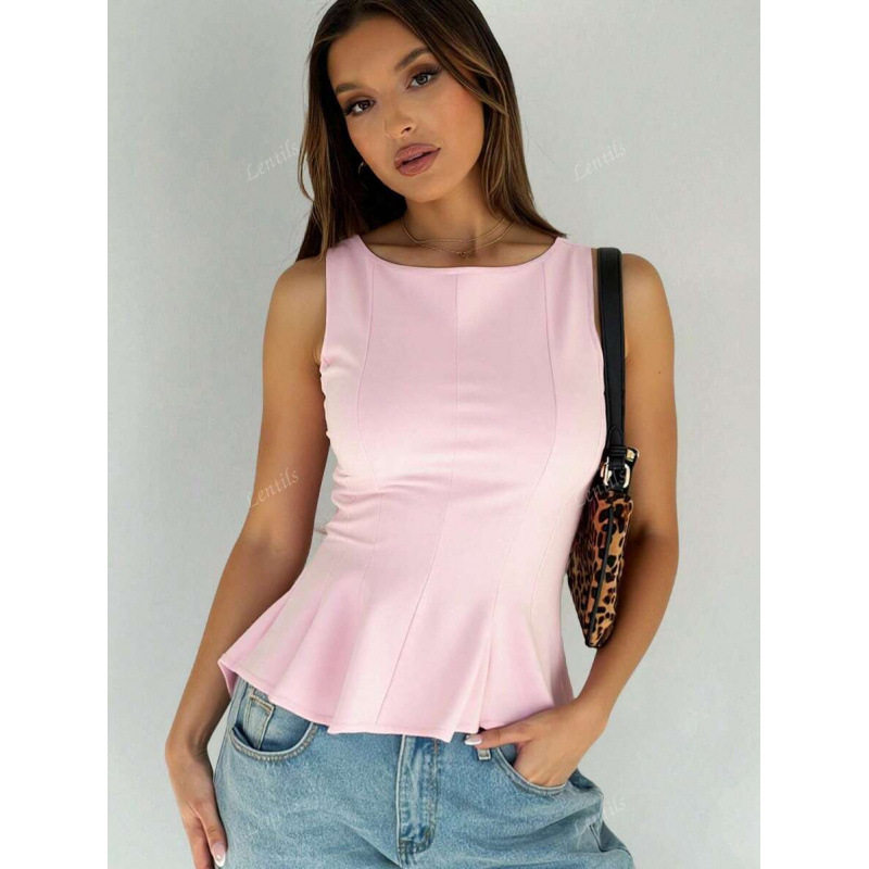 C 91223 Ruffled sleeveless shirt 荷叶边无袖衬衫跨境速卖