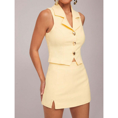 I 38112 3D flower lapel slim vest 立体花朵翻领修身背心
