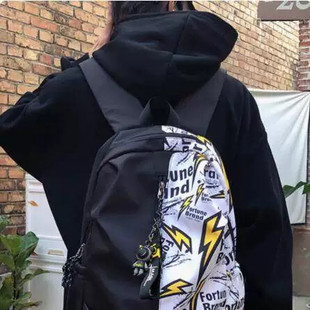 书包男生初中生美式高街涂鸦双肩包男款高中生大学生ins小众背包