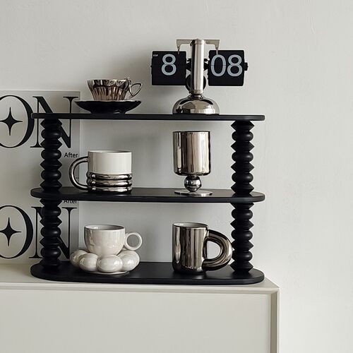 态生活复古风木质杯子收纳架落地家用桌面化妆品整理多层置物架