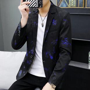 男式 外套帅气男装 西服休闲韩版 花色西装 外套上衣 青年修身 春秋新款