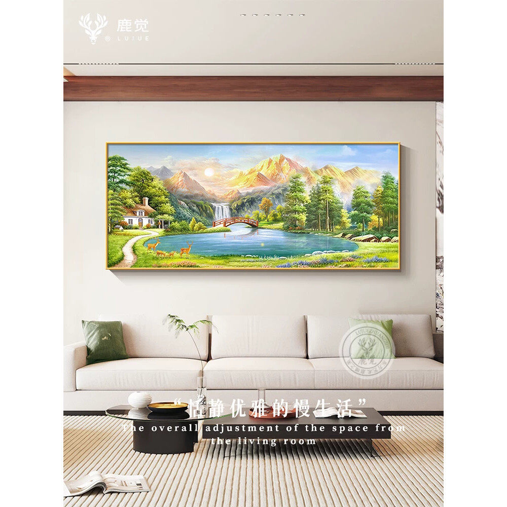丰收挂画2026新款客厅装饰画金色麦田沙发背景墙挂画山水画聚财画