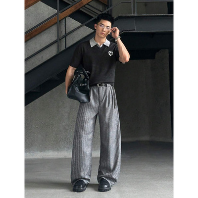 O 80201 High-waist pleated straight pants 高腰打褶百搭直筒长