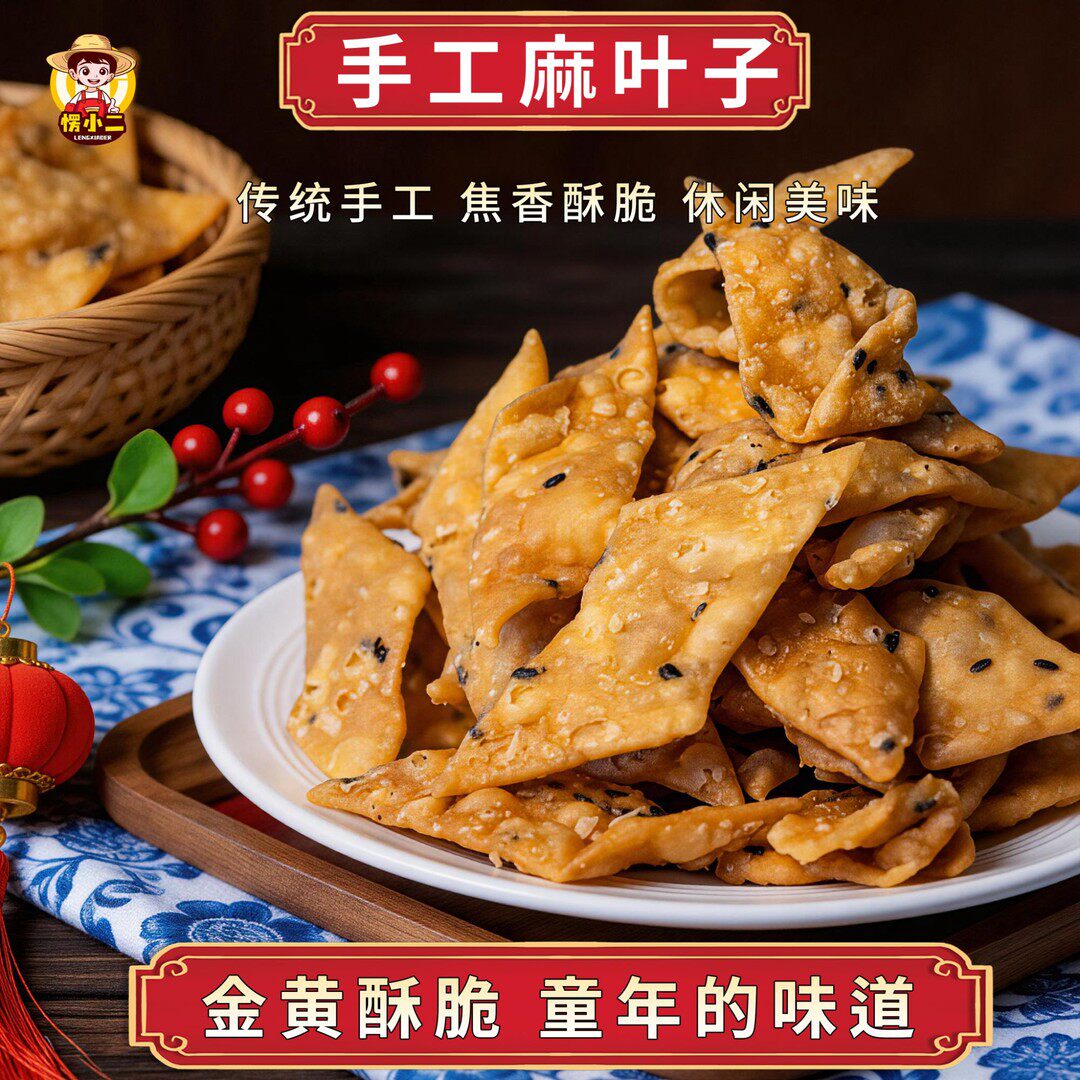 手工麻叶子芝麻焦叶子鸡蛋麻花馓子老少皆宜休闲解馋小零食