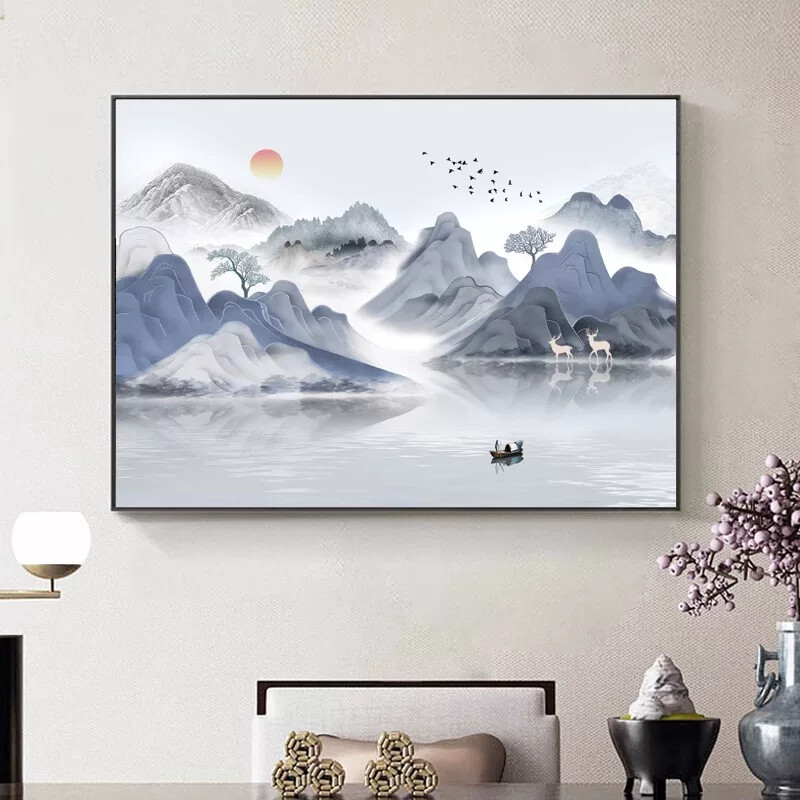 山水画风景客厅字画装饰画书房水墨画卧室床头壁画新中式茶室挂画
