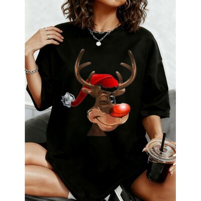 H 13823 Christmas Tree Cute Letter Casual T-shirt 圣诞字母上
