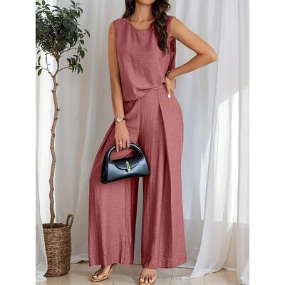 Twopiece Set Womens Solid Color Tank Top Pants Casual